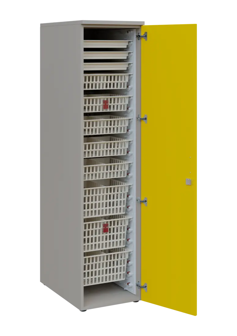 EUROMEDICA D - 46 ABS skříň léková boxová, 1-dveřová, pravá, 1950x460x735, korpus šedý, dvířka žlutá